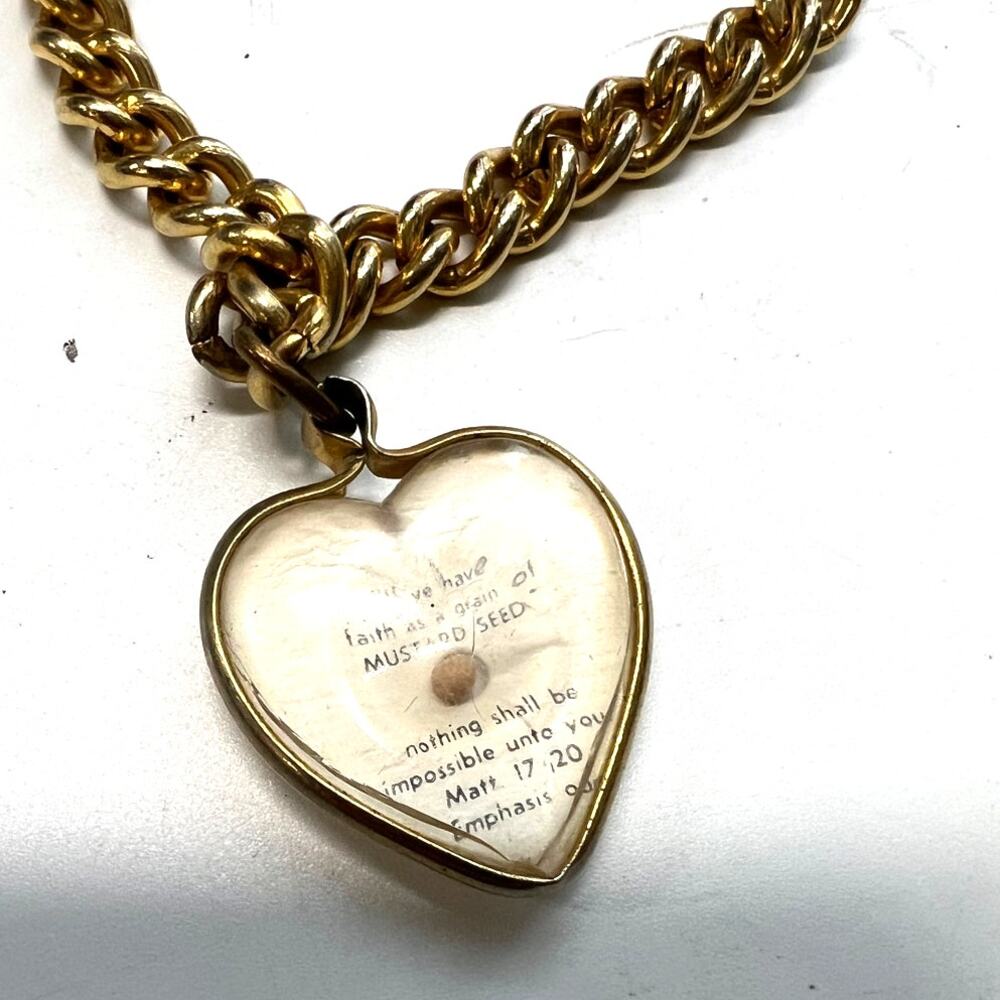 chain bracelet vintage 50's heart charm gold mustard seed Bible Matthew 17 - Picture 3 of 5